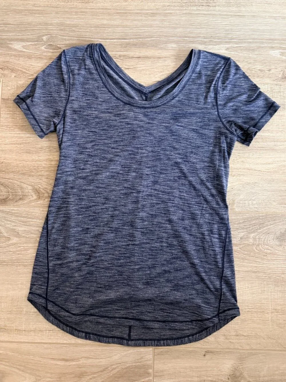 Lululemon Intensi-Tee Heathered Navy Blue Short Sleeve Ruched Top Sz 8